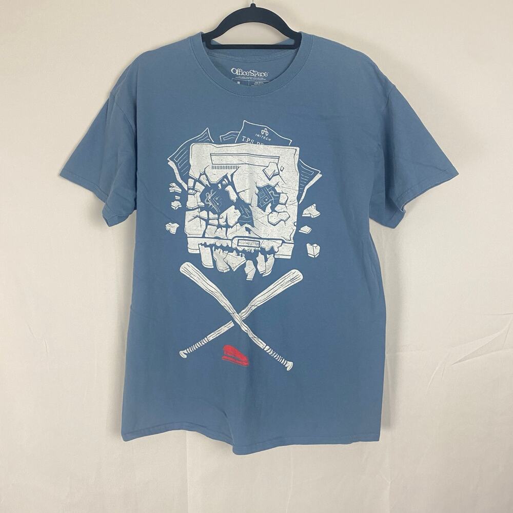 Office Space Loot Crate Exclusive T-Shirt Smashing Printer Design Blue Size L